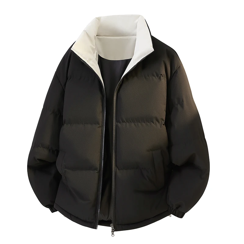 

Winter warmth Stand Up Collar Parkas Men's Solid Color Couple Fleece Liner Jacket New Casual Bread Jackets Plus Size Warm Coat