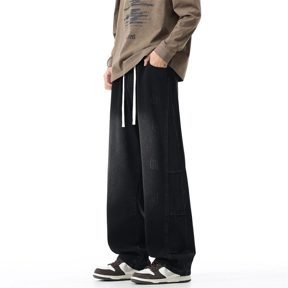 190cm Tall Autumn Winter American Style Vintage Wash Water Tall Jeans Man 115 Extra-long Version Wide Legs Straight-leg Pants