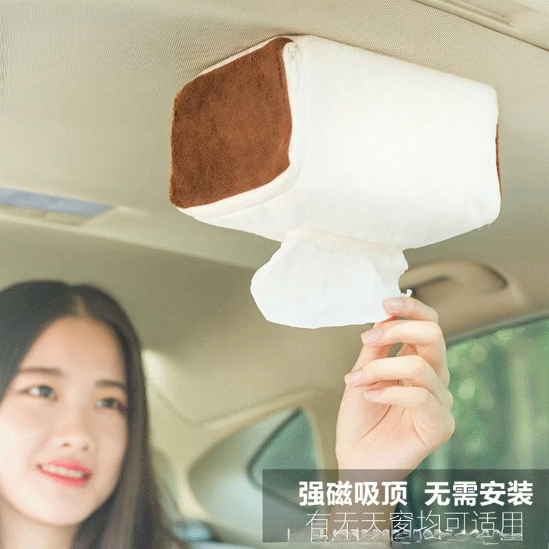

Plush Plus Magnetic Ceiling Car Tissue Box, Sunroof Car Carton Car Interior Supplies