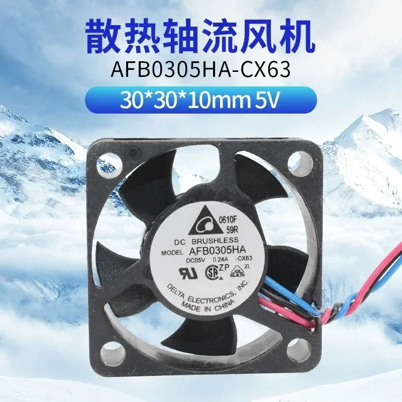 for AFB0305HA-CX63 Delta Micro 3010 5V 0.24A Ball Bearing High Airflow 3-Wire Cooling Fan 3cm