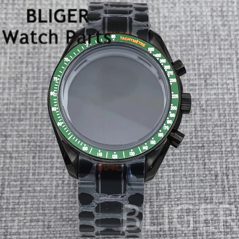 BLIGER 40 مللي متر أسود PVD VK63 ساعة حافظة أسود أزرق أحمر أخضر فضي إدراج مرآة أكريليك صالح VK63 حركة الجمعية إصلاح أجزاء