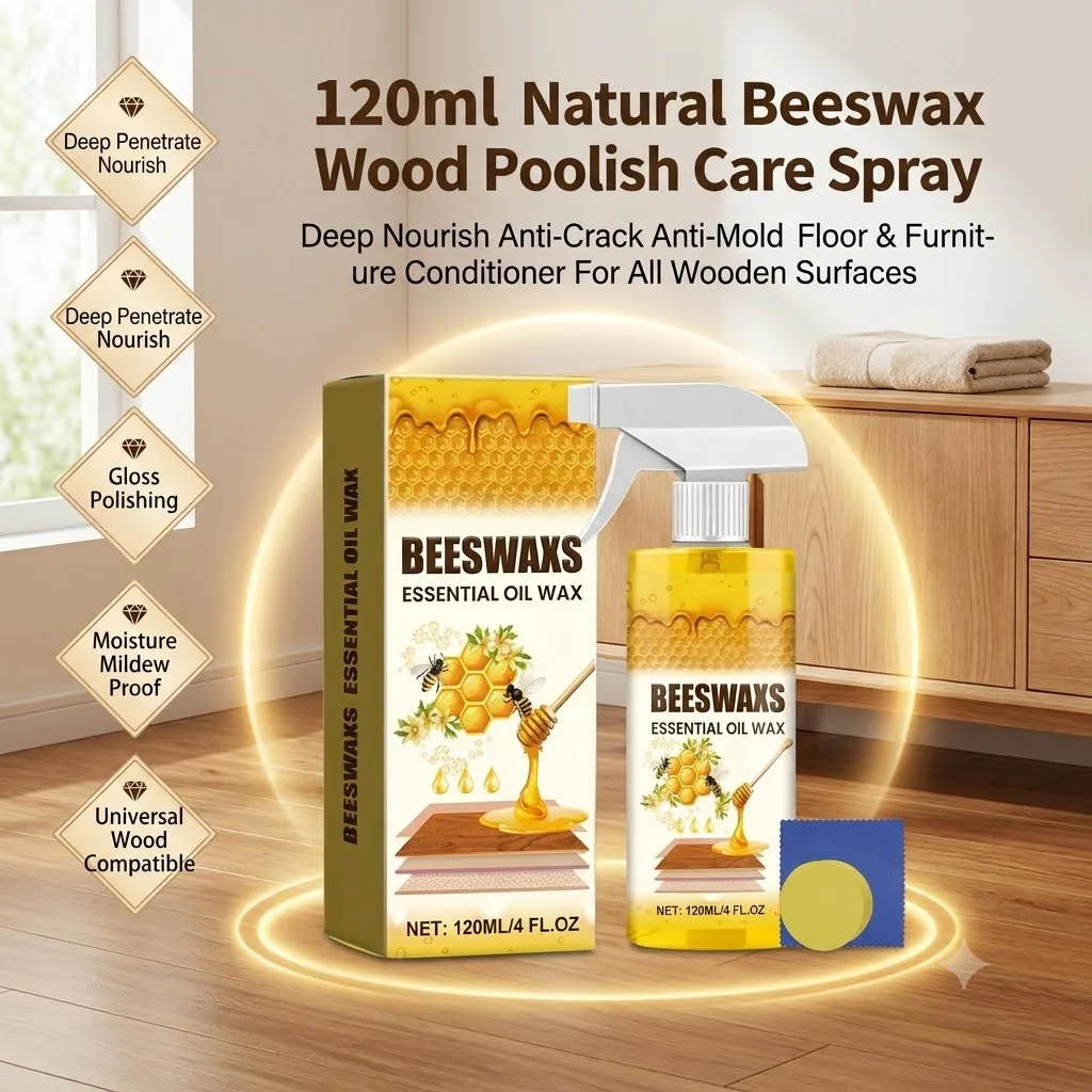 OGAS 120ml Beeswax Essential Oil Wood Care Spray Furniture Polish Wax Deep Nourish Anti-Crack Moisture Proof Floor Conditioner
