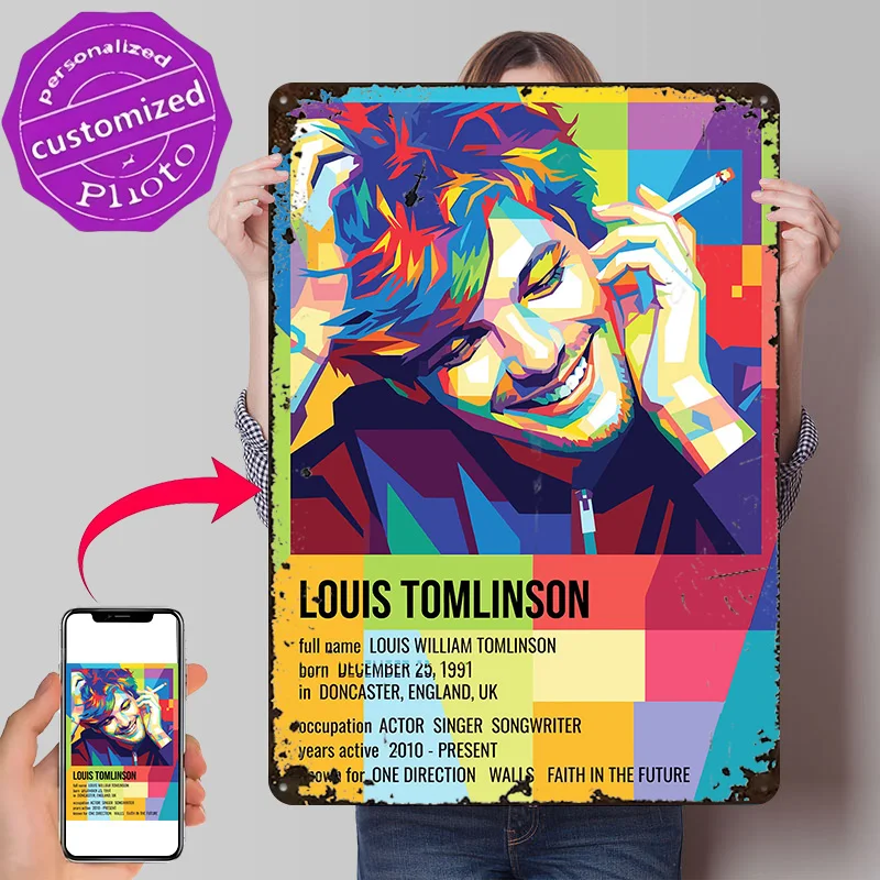 Louis Tomlinson Colorful Pop Art Portrait 3D Texture Printed Poster Custom Vintage Metal Tin Plate Sign for Wall Art Wand Deko
