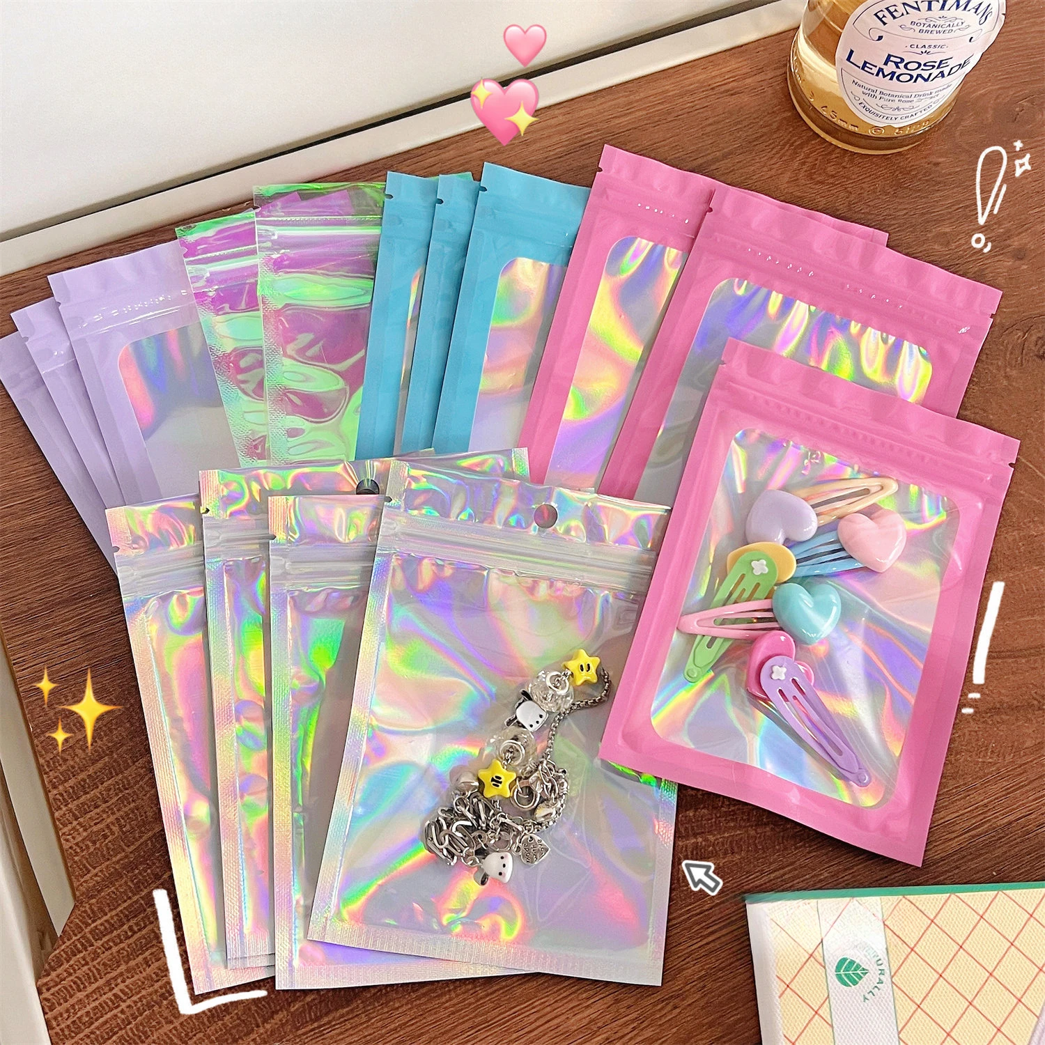 10pcs Iridescent Zip Lock Bags Pouches Cosmetic Plastic Laser Holographic Makeup Candy Storage Bag gift sealing Zipper Bags