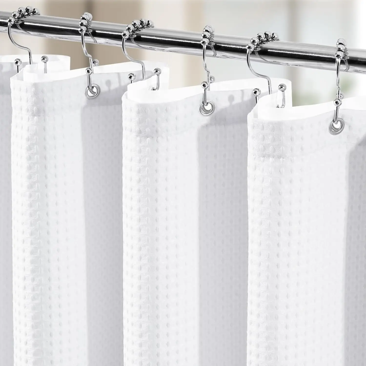 

3 in 1 Shower Curtain Set with Waffle Design, Luxury Weighted Cloth, and 12 Hooks for Bathroom, White 72x72 Inches