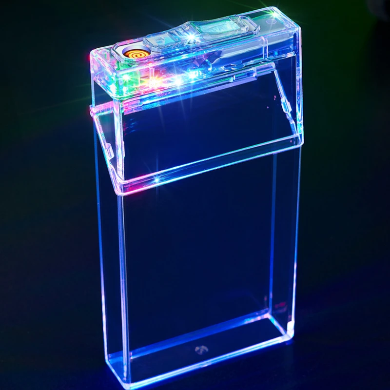 Slim Transparent LED Lantern Cigarette Case Lighter Integrated Charging Cigarette Lighter 20 Pieces Full Pack Cigarette Case