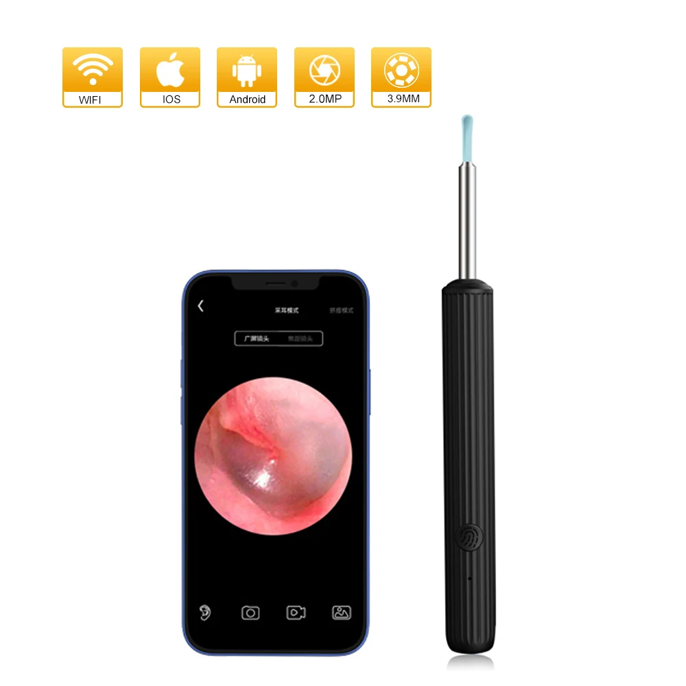 

Wireless Otoscope Ear Otoscopy 3.9mm WiFi Ear Scope Camera with Earwax Removal Tool Ear Cleaner with Gyroscope For IOS Android