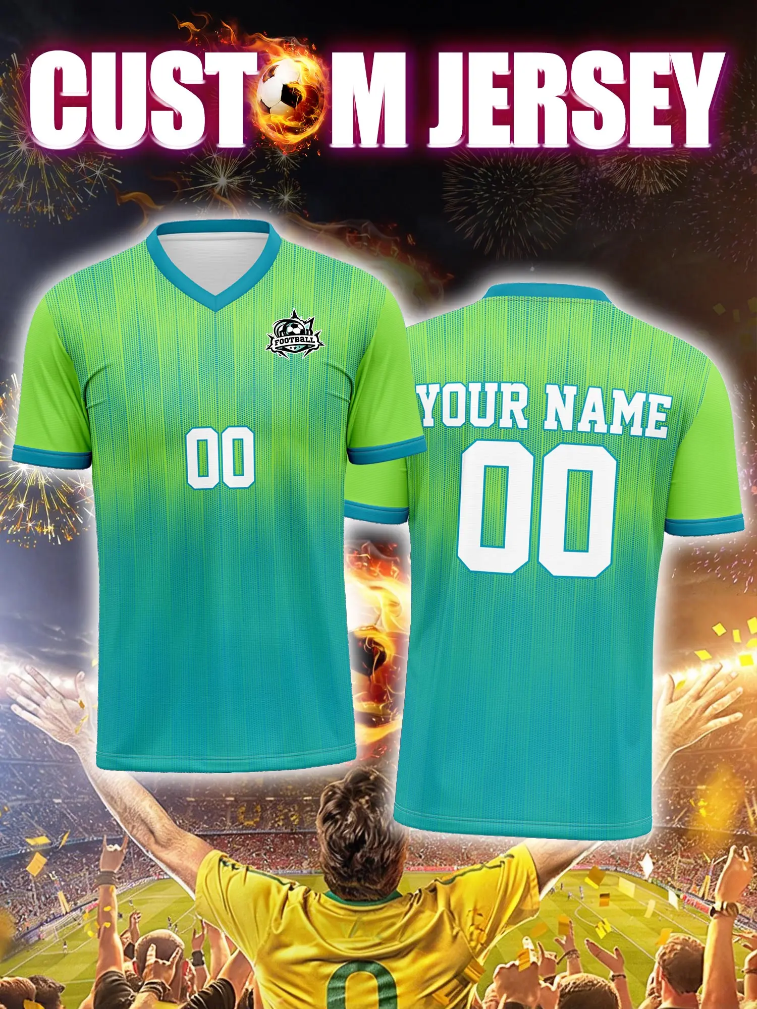 

Футболка для болельщиков с индивидуальным изображением, номером и именем, персонализированный цветовой дизайн.