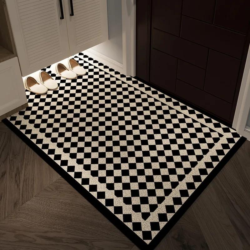 Modern Chessboard Grid Welcome Entrance Doormat Anti-slip PVC Floor Mats Entryway Porch Hallway Home Decor Dust Removal Carpet