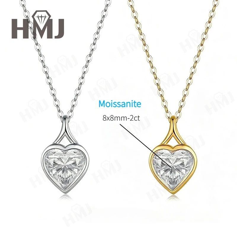 2ct Heart Cut Moissanite Necklace 925 Sterling Silver/10K/14K Gold D Color VVS1 Solitaire Pendant Anniversary Gift for Women
