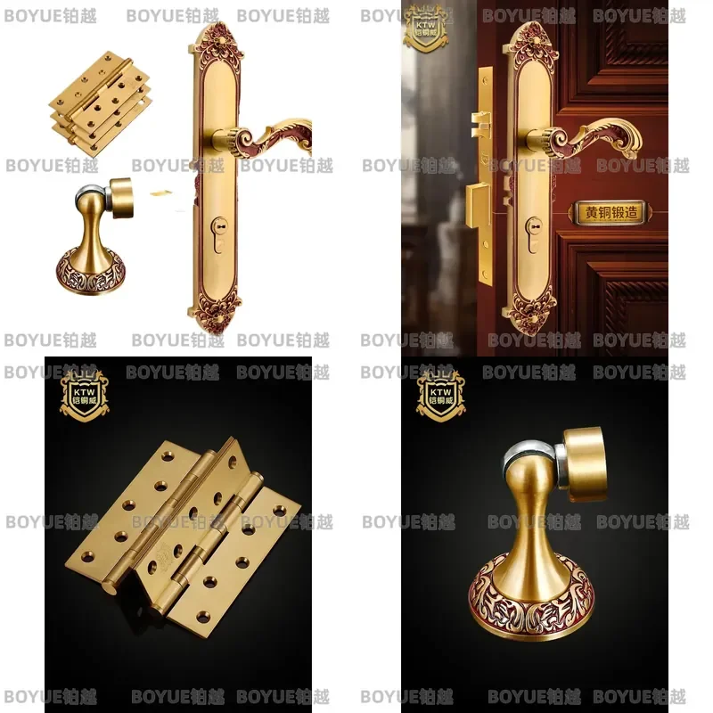 European Style Rose Gold Brass Door Lock Set Silent Three Piece Hardware for Wooden Entry Interior Doors Heavy Duty Security