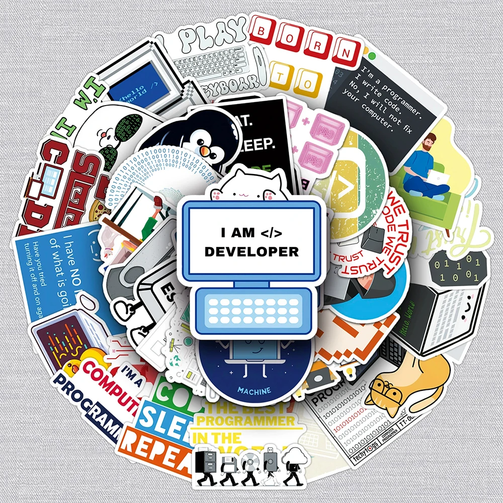 10/30/50pcs Cartoon Programmer Stickers Funny Programming Career Decals for Suitcase Stationery Laptop Cool Kid DIY Sticker Pack