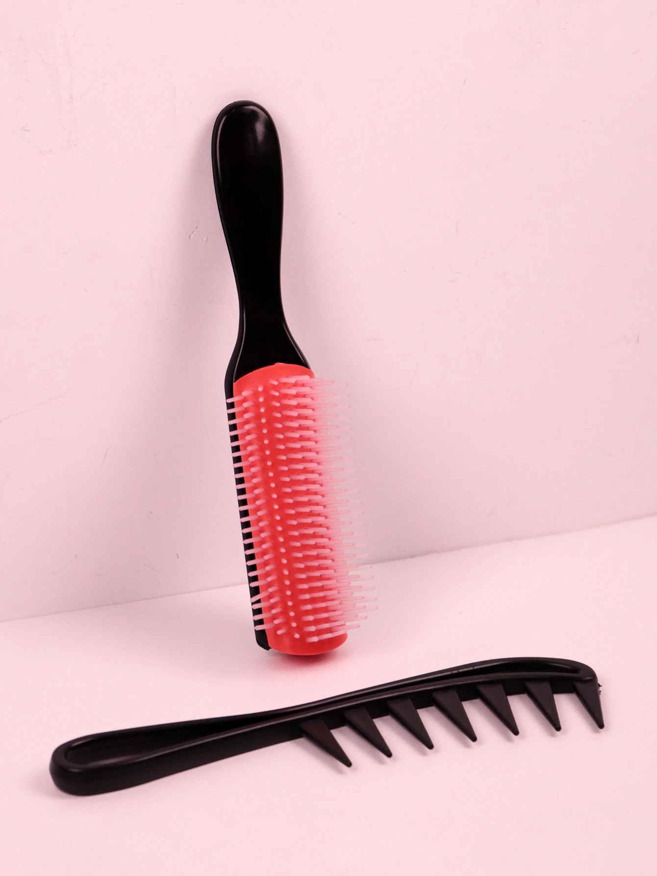 فرشاة مشط تصفيف الشعر والتدليك، مشط ذو أسنان واسعة على شكل سمكة قرش، فرشاة شعر من النايلون مكونة من 9 صفوف خاصة للشعر المستعار الحقيقي #4