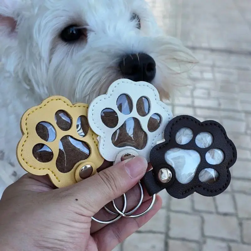 

Pet Hair Memorial Keychain PU Leather Keepsake Locket For Cat Dog Fur Pet Hair Storage Pendant Handbag Hanging Accessories