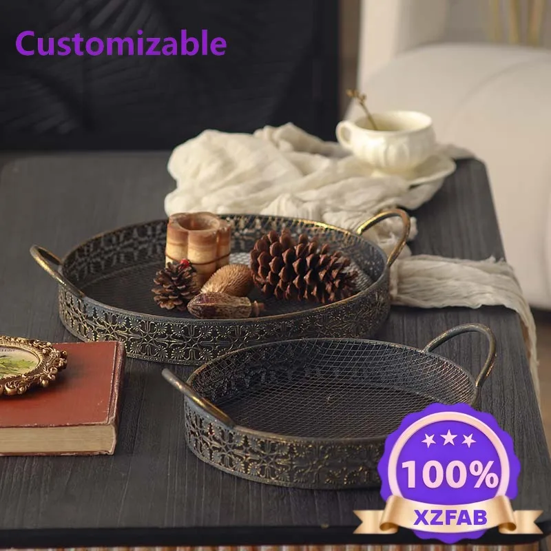 Factory Direct 2026 Chloe Antique Black Fruit Tray Restaurant Cafe Decorative Ornament Round Old Craft Plate