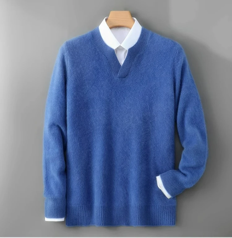 

100% pure wool sweater autumn and winter new loose solid color sweater casual business cashmere knitted sweater