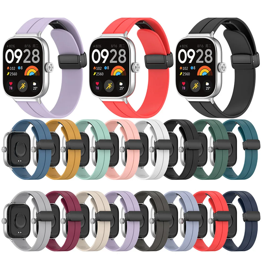 

1PC 5.5-8.7" Silicone Sports Band Magnetic Folding Buckle Strap Accessories for Redmi Watch4/ MI Band 9 Pro/8 Pro