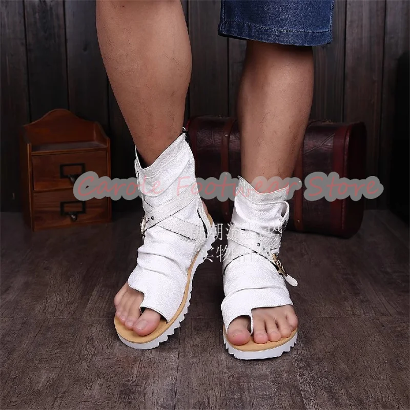 فاسق برشام مشبك حزام الوجه يتخبط الصنادل للرجال عالية أعلى الجوف التدريجي الصيف أحذية باردة الذكور اللمحة تو الترفيه أحذية من الجلد #6