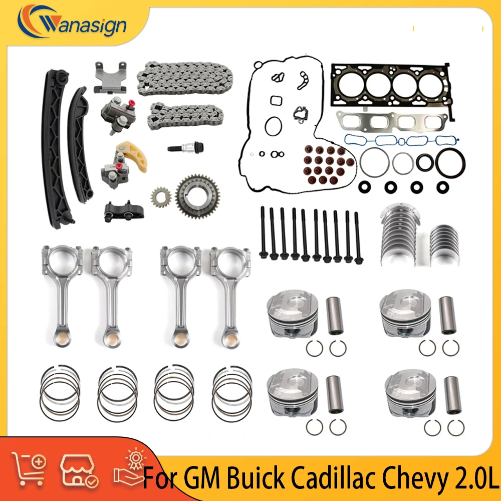 Комплект цепи ГРМ для ремонта двигателя, полная прокладка, поршень и кольцо, комплект подшипников ConRod, подходит для 2,0 л LTG для 13-22 GM Buick Cadillac Chevrolet