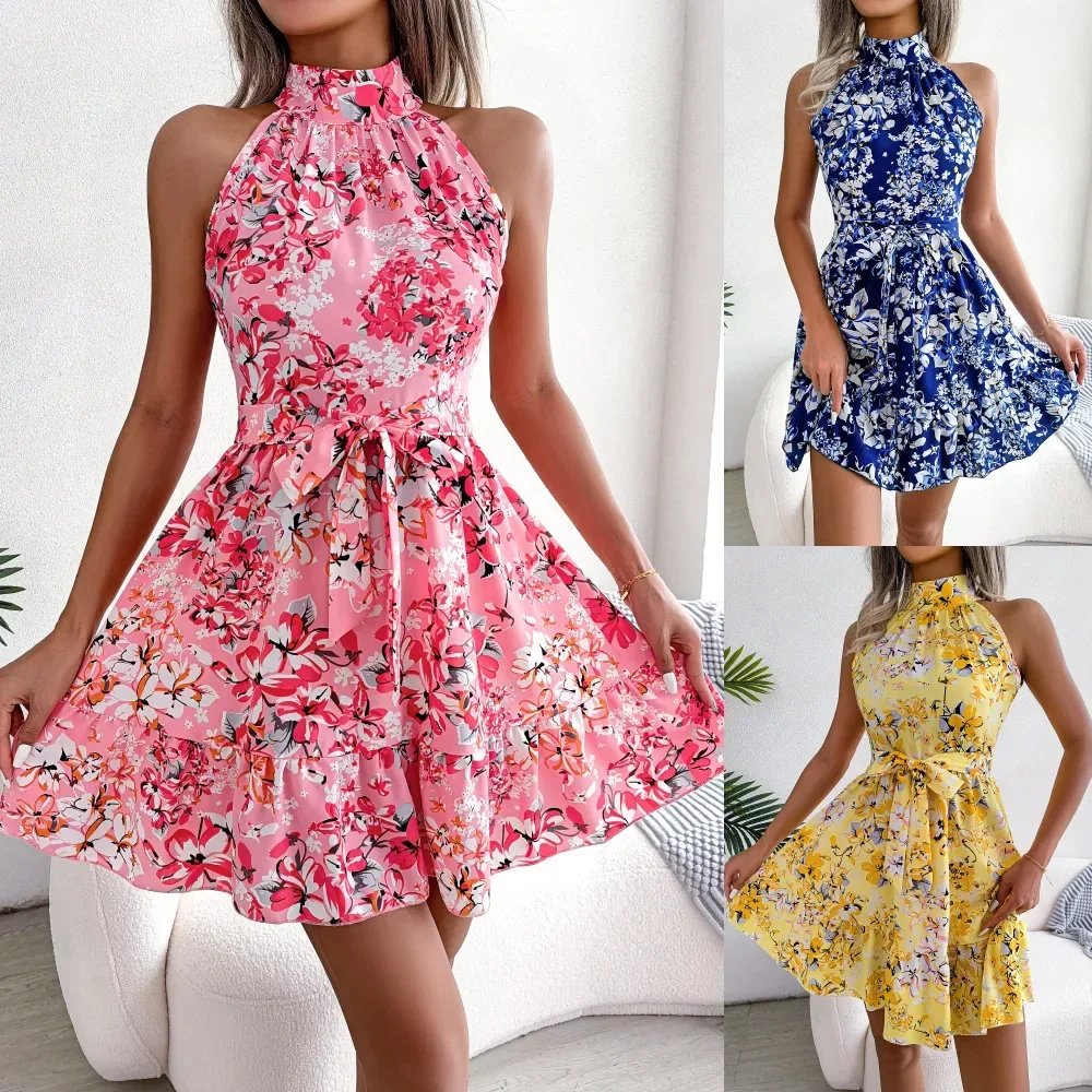 

Summer Pleated Women Chiffon Dresses Casual Beach Holiday Short Sleeve Square Collar Woman Midi Dress Bohemian Mujer Vestidos