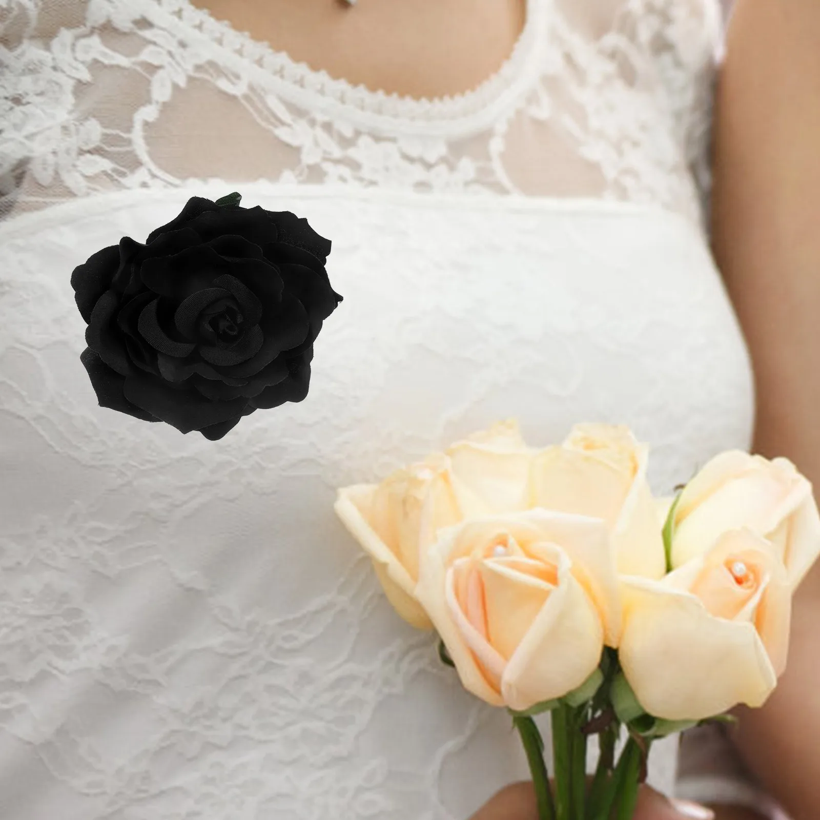 

5Pcs Rose Brooch Black Wedding Hair Accessories Elegant Artificial Floral Pins for Dress Groomsuit Bridal Bridesmaid Prom
