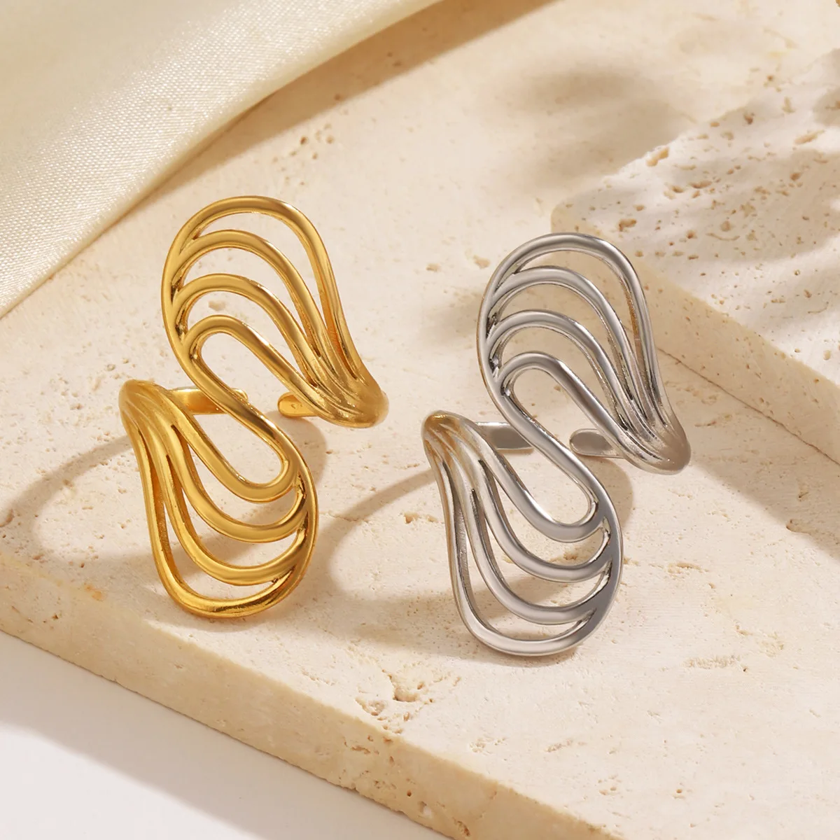 New Geometric Line Open luxury woman ring high quality stainless steel Gold Plated adjustable knuckle ring Fashion Jewelry