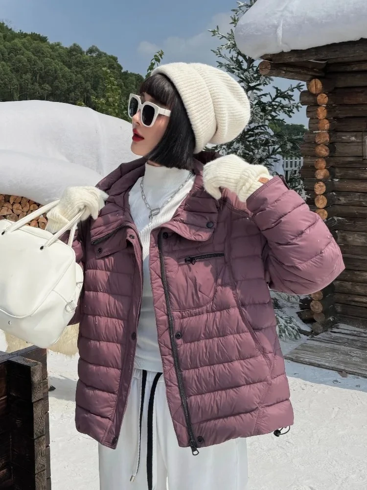 Novo outono inverno para baixo roupas femininas leve pato para baixo casaco feminino curto com capuz macio grosso quente fofo puffer jaqueta