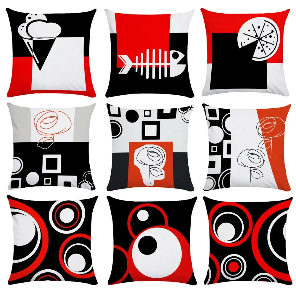 Geometric Red and Black Pillowcase Nordic  Cushion Cover Sofa Outdoor  Sleeping