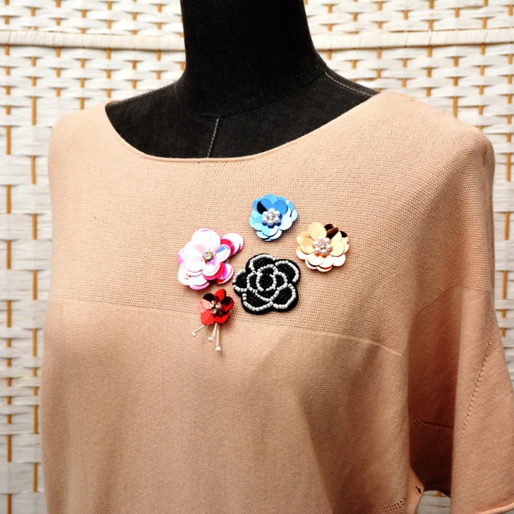 手作り花色のスパンコールビーズ花布ステッカー小さな DIY 衣類アクセサリー靴バッグ装飾パッチ手縫い