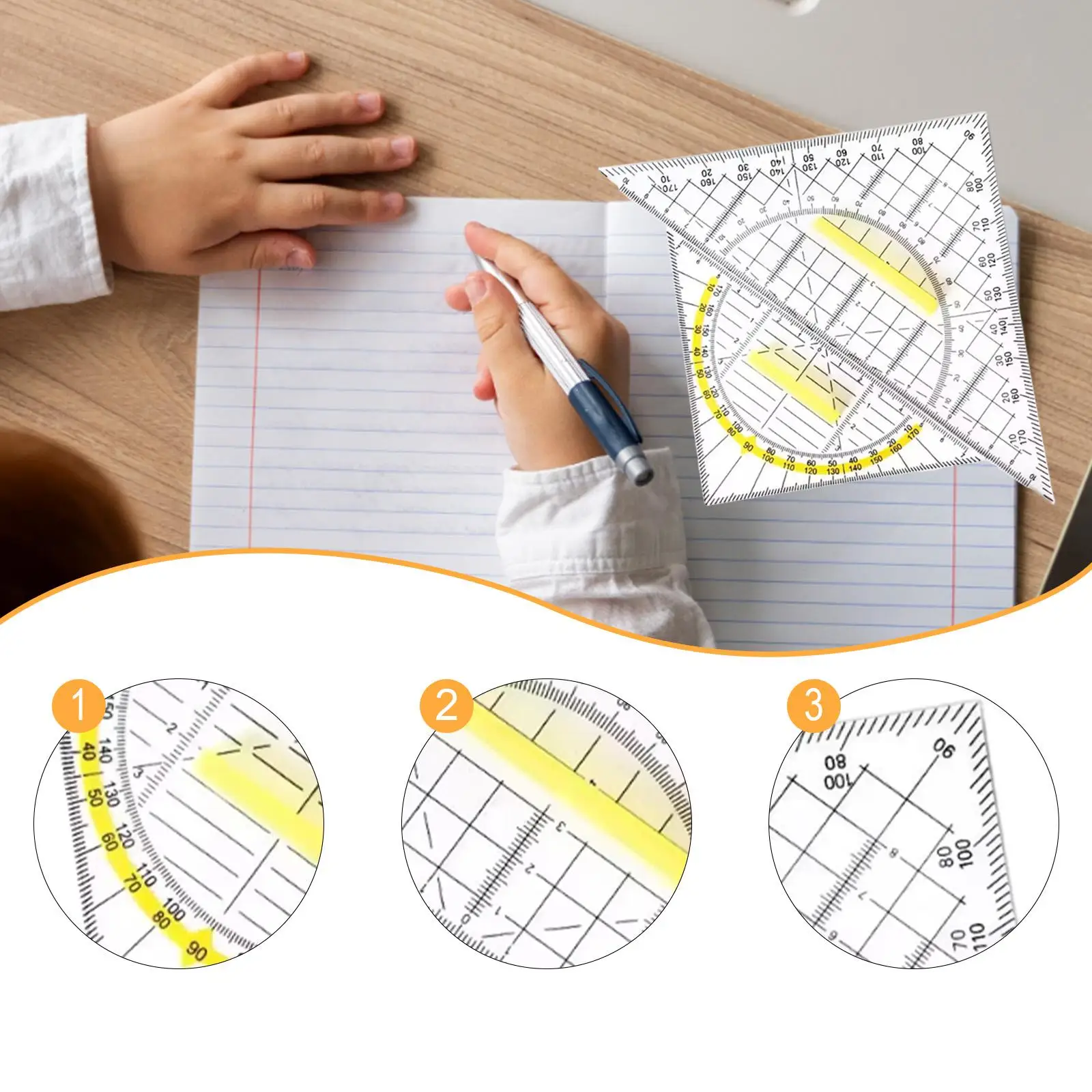 2Pcs Set Square Clear Stationery Measuring Tool with Detachable Handle Triangle Ruler for School Office University