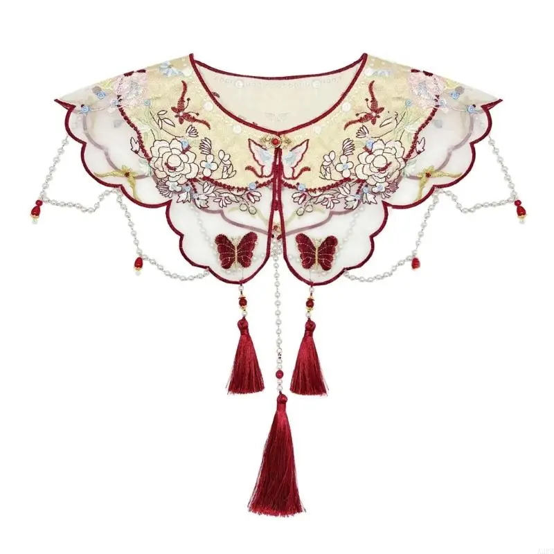

A3PB Vintage Butterfly Flower Emelcodery Asmodery Faux воротниц китайские китайские кисточки