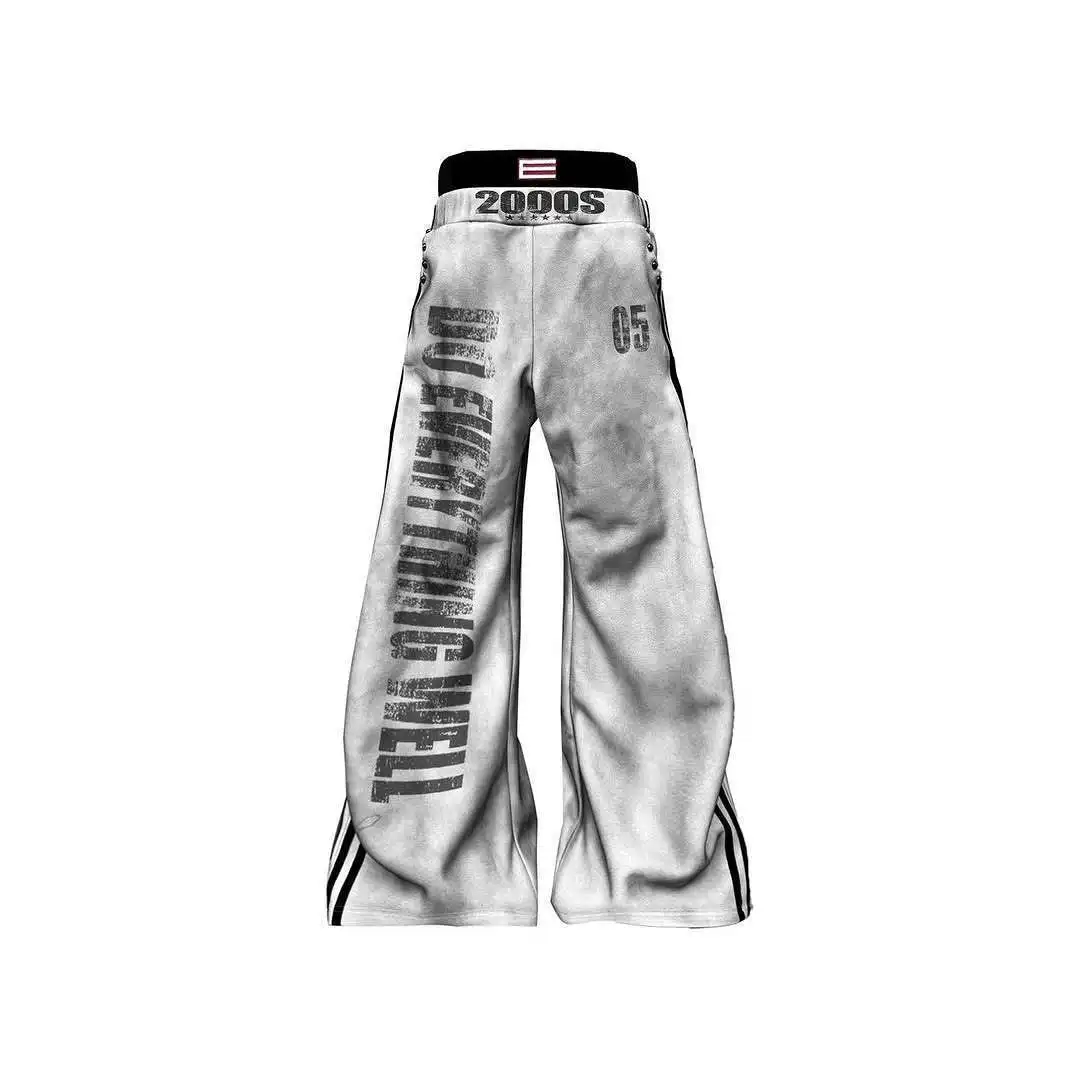Autumn Winter Y2K Women Streetwear Wide Leg Pants Vintage Letter Print Low Rise Baggy Trousers Casual Harajuku Track Pants