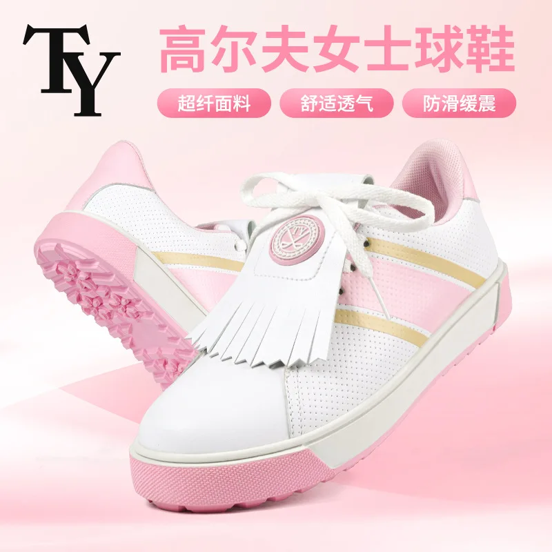 

Korean Waterproof Golf Shoes Women Non Spiked Slip Resistant Breathable Training Sneakers Retro British Style