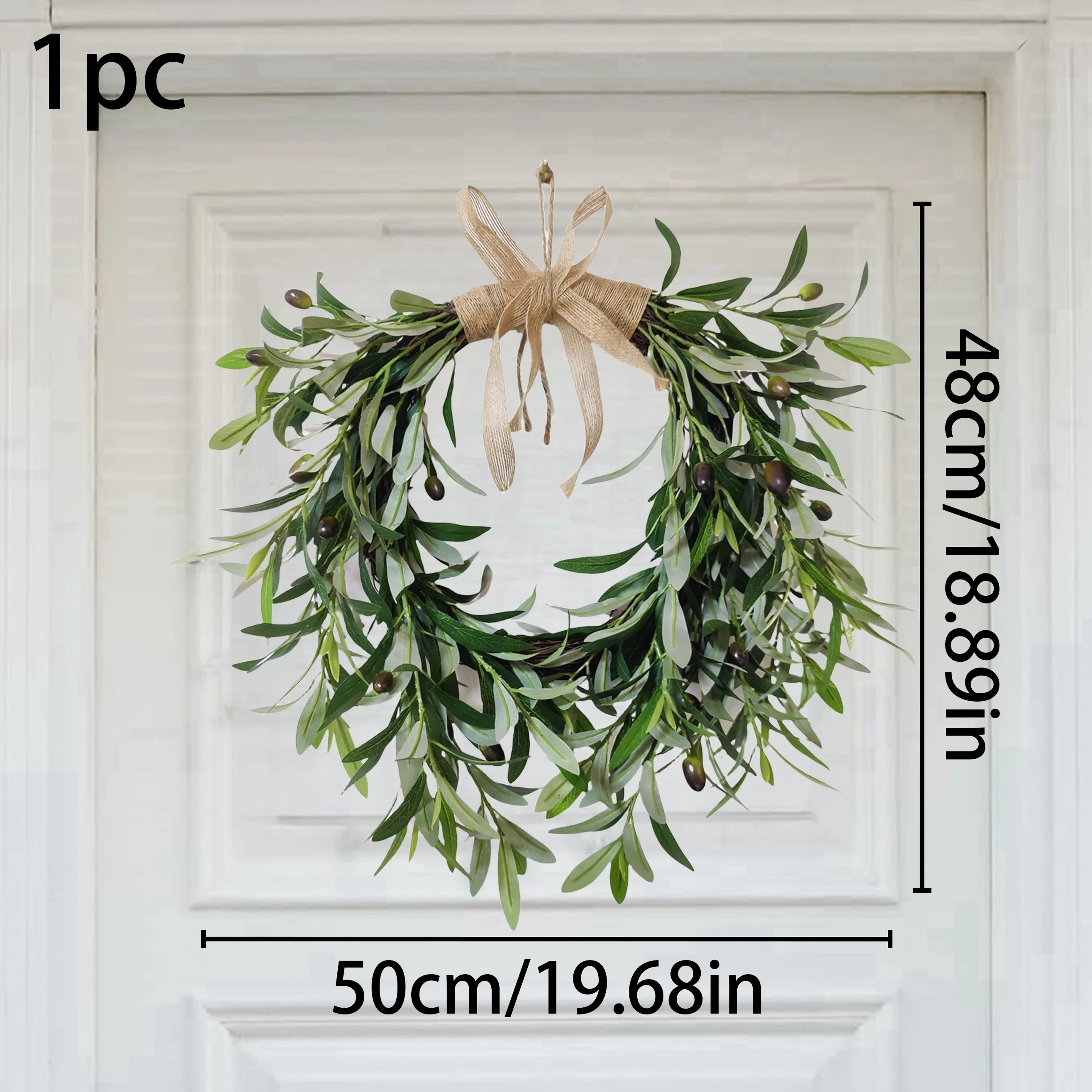 Rustic Artificial Olive Leaf Wreath Plastic Green Floral Garland Wall Hanging Indoor Outdoor Fireplace Wedding Farmhouse Decor - Image 5