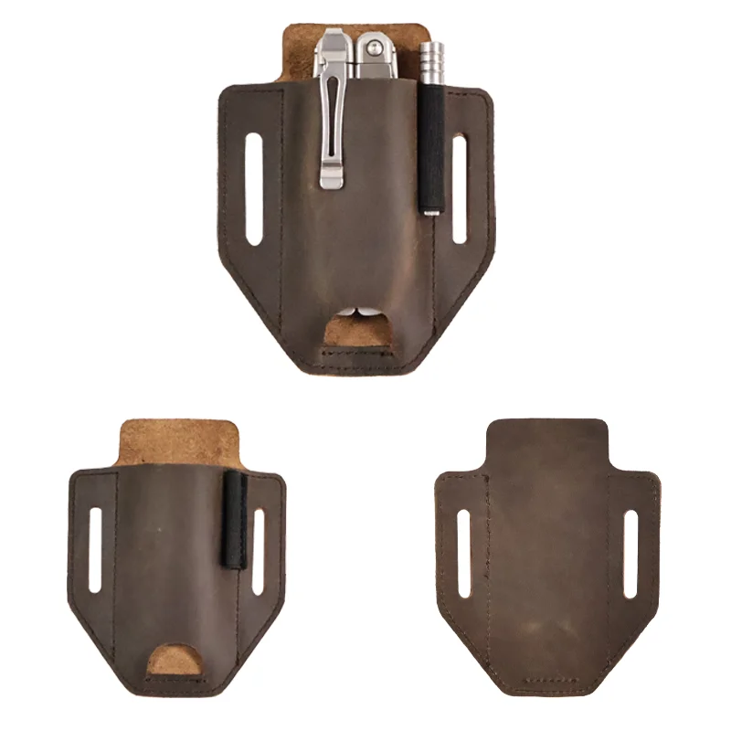 1pcVintage Leather Outdoor Tool Waist Pocket, Cowhide Hanging Folding Knife Cover, Men's Carrying Belt