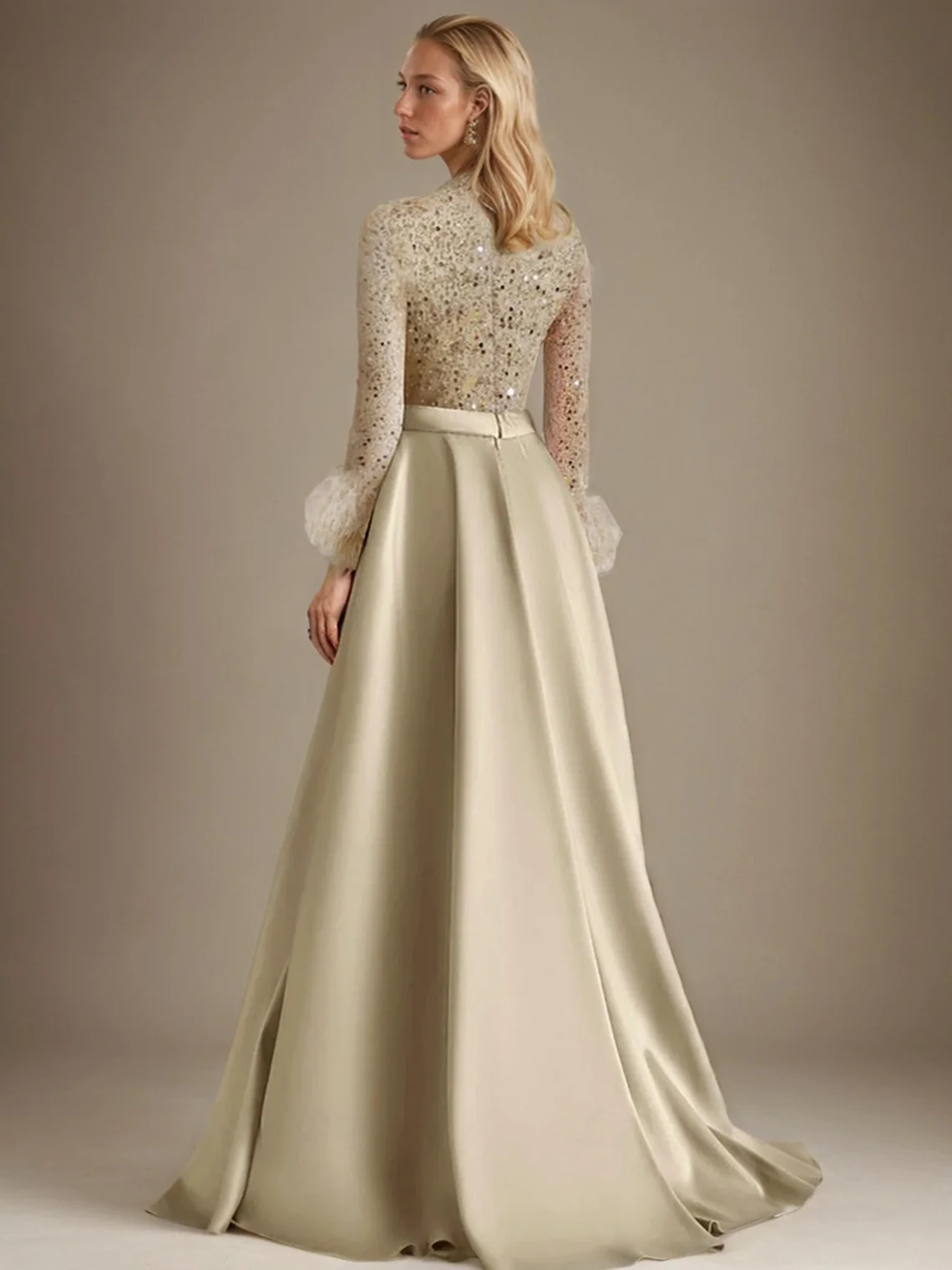 Элегантное винтажное полуформальное вечернее платье трапециевидной формы, атласное платье с v-образным вырезом и длинными рукавами, блестками и поясом, свадебное платье для гостей, 2025 г., бесплатно по индивидуальному заказу