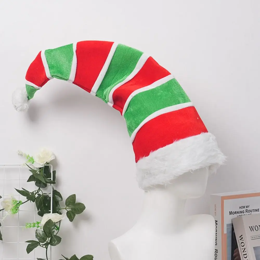 Christmas Decorative Hat Extended Elf Christmas Hat Stripe Plush Santa Claus Hat Soft Red Green Christmas Hat for Cosplay Party