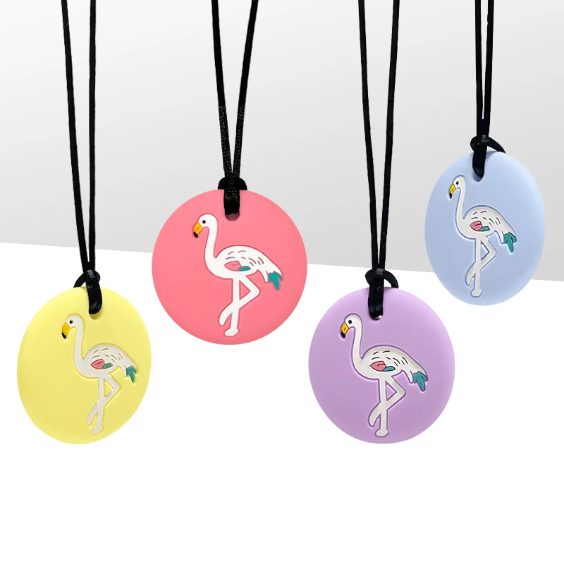 

1Pcs Silicone Flamingo Teething Necklace -Owl Tooth Sensory Chew Pendant for Babies , Safe Bite Toy to Soothe Teething