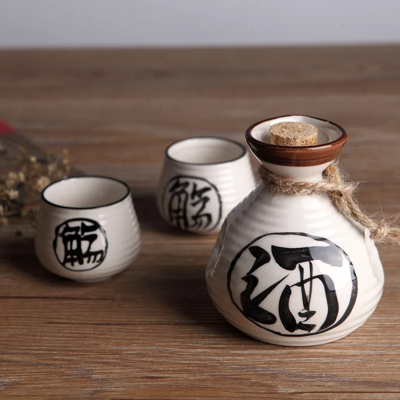 

Ceramic Bottle Set For Chinese Liquor Japanese Sake Korean Soju Spirit Pot and Cups Combo For Tavern Restaurant Home