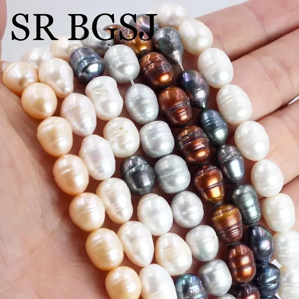 

10-11mm Genuine Natural Freshwater Pearl Beads Rice Olivary Isolation Loose Beaded for Jewelry Making Accessories 14"