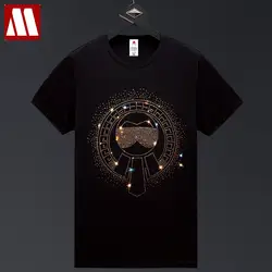 Plus Szie Round Collar Short Sleeve T Shirt European Cartoon Sunglasses Men's Shiny T-shirt Male Hot Drilling Flash Summer Tops