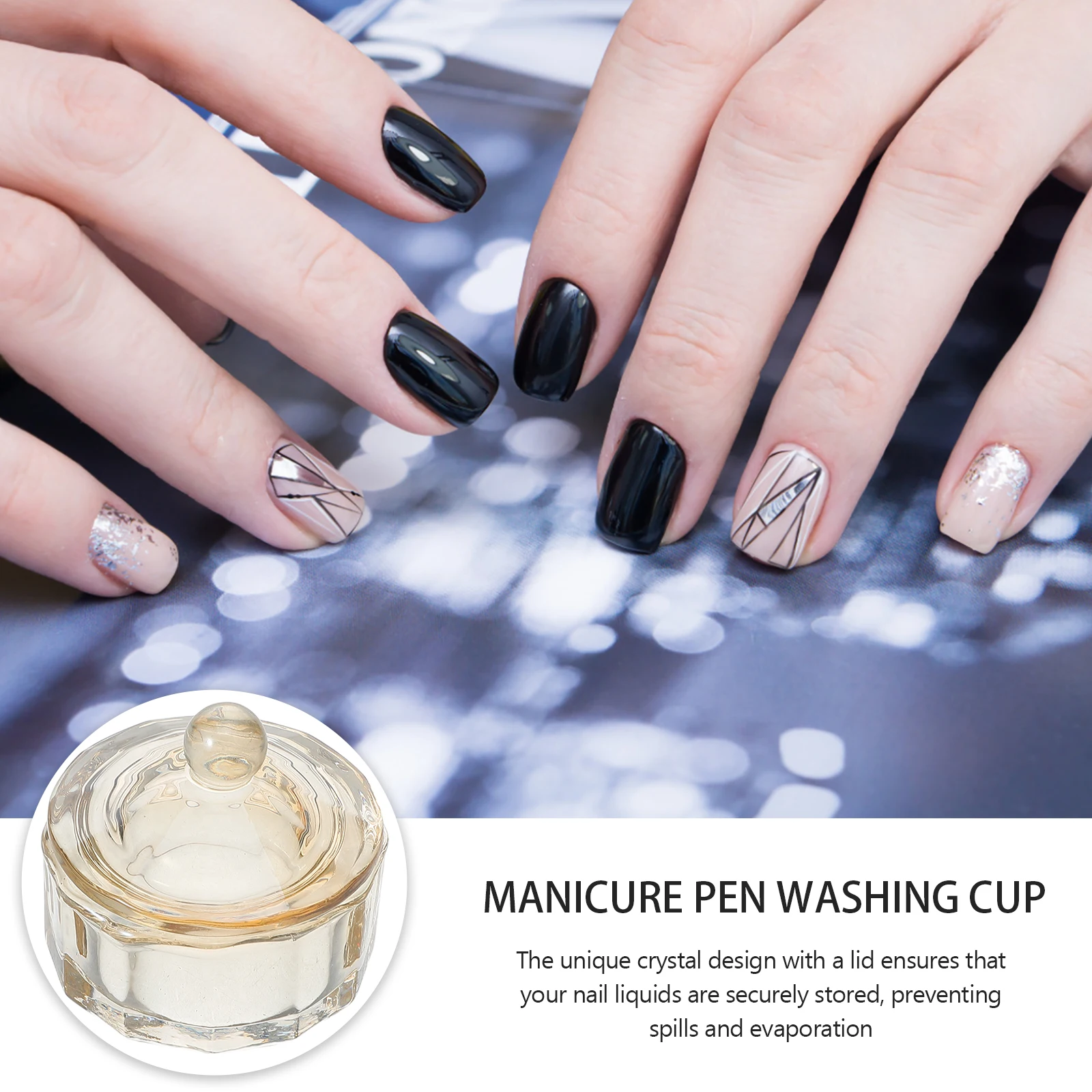 Premium-Glas-Nagelkunst-Dappen-Teller, einzigartige Form mit Deckel für flüssige Nagellack-Aufbewahrung, Salon-Maniküre-Zubehör