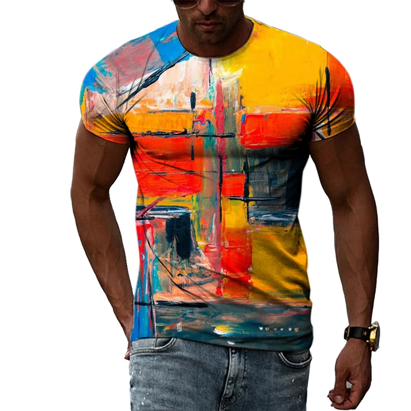 Summer Fashion 3D Graffiti Hip Hop Men T-shirt Trendly Casual Personality Printing Tees Harajuku Street O-neck Short Sleeve Tops