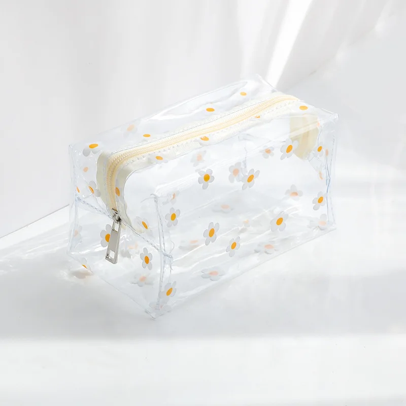 Kawaii Cute Transparent Cosmetic Bag Large Capacity Portable 2022 New Print Fruit Heart Pattern Pencil Case Makeup Storage Bag