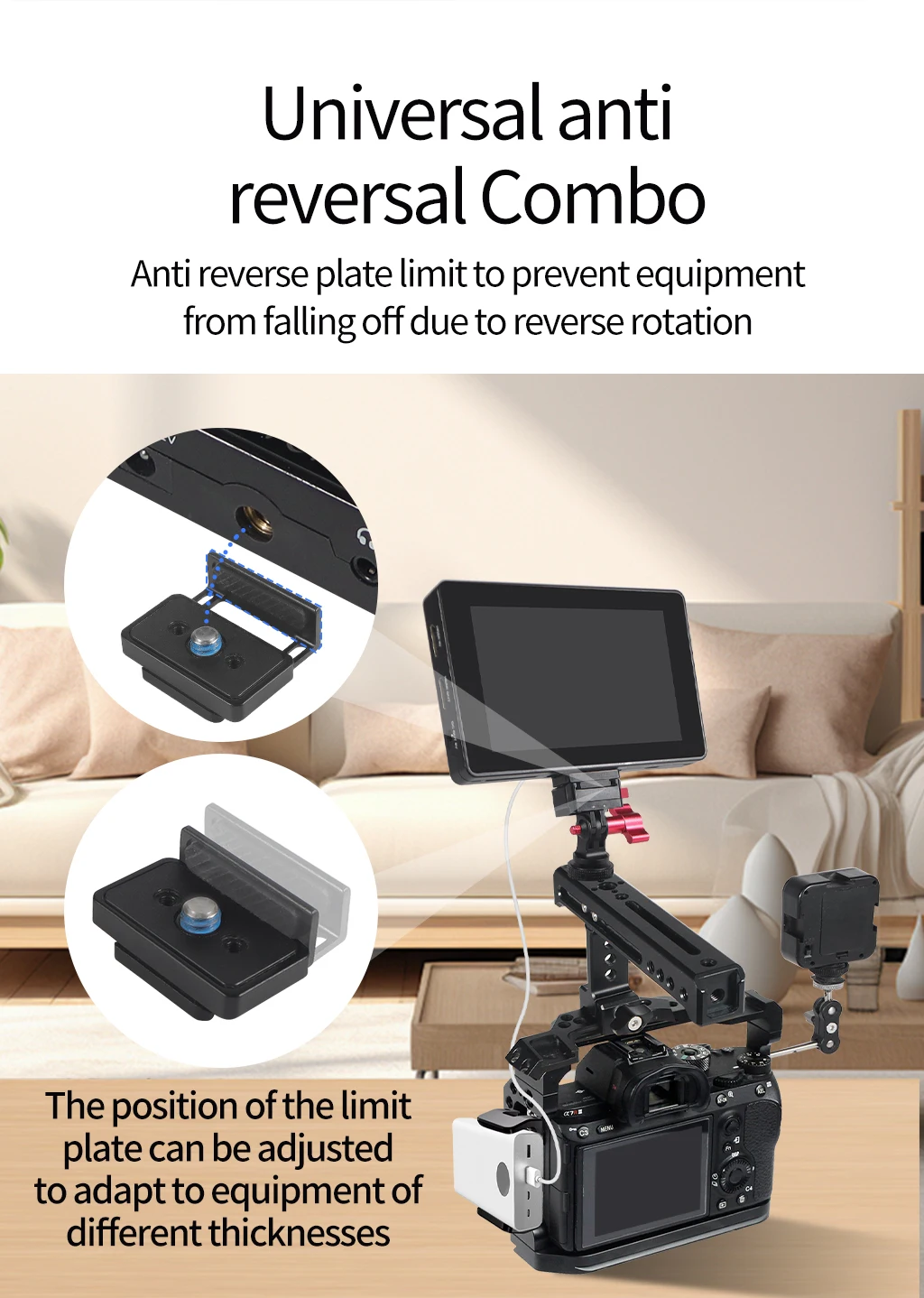Video Rig Kugelkopf 360 drehbare Monitorhalterung 1/4 Zoll ARRI Pin Kaltschuh Schnellwechselplatte für DSLR-Kamera LED-Lichtmikrofon – Detail 18