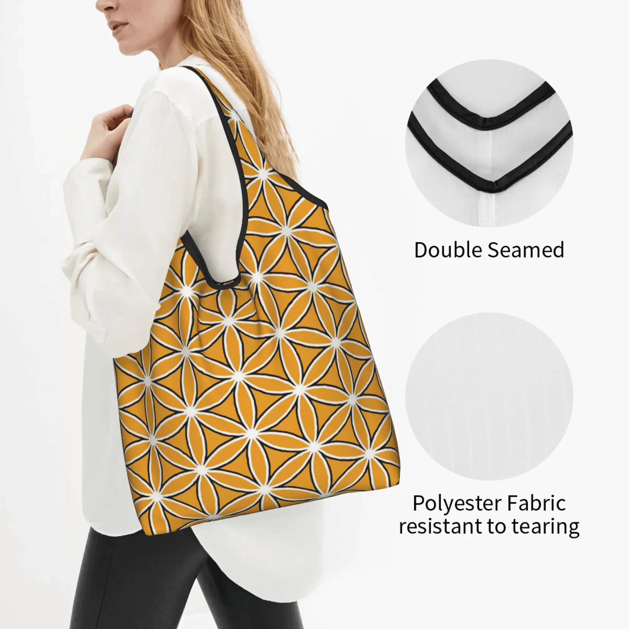 Funny Flower of Life Sunflower  Shopping Tote Bag Portable Bright Floral  Groceries Shopper Shoulder Bag