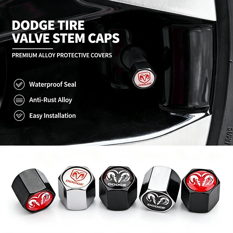 Metal Car Tire Valve Caps Anti Dust Valve Stem Covers For Dodge Challenger Charger Durango Ram 1500 2500 3500 Journey Sticker