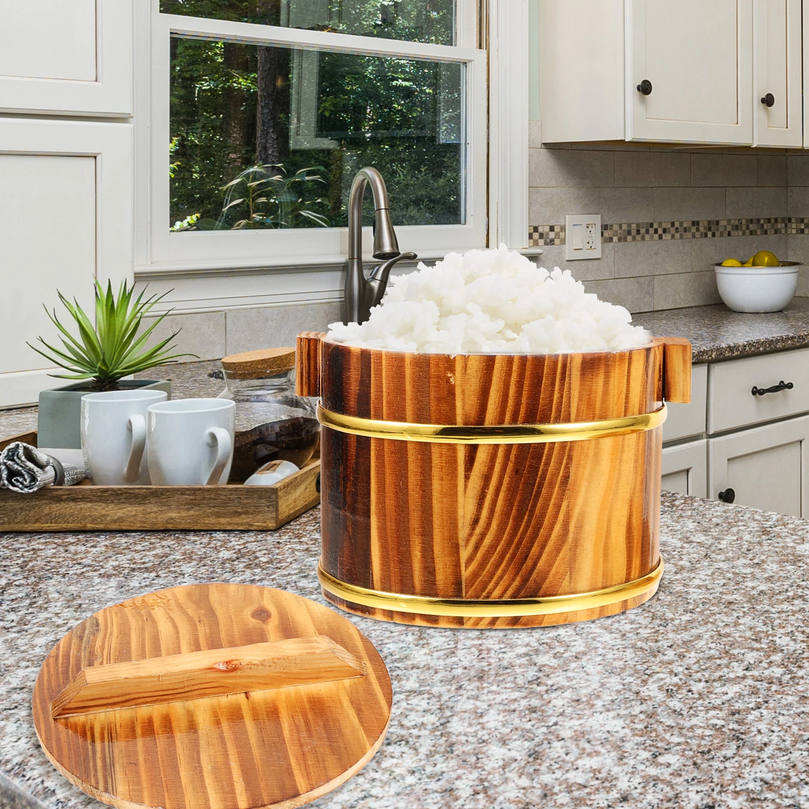 

Sturdy Wooden Rice Bucket Large Opening Sushi Mixing Bowl Steamer Container for Home Restaurant Use Sashimi Barbecue