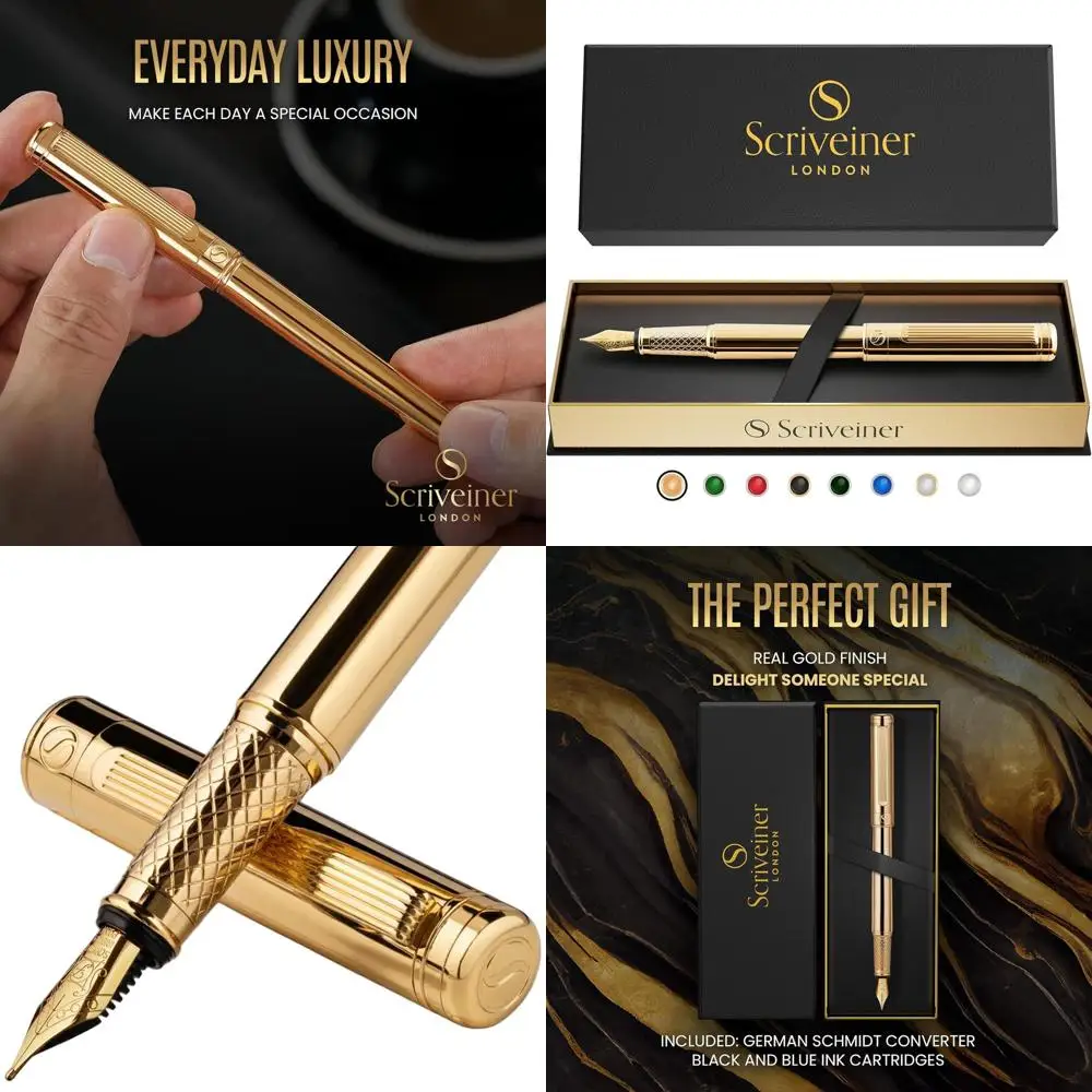 

Elegant Gold Fountain Pen with Fine Nib, Converter, Perfect Luxury Gift for Men & Women, Ideal for Professionals and Executives