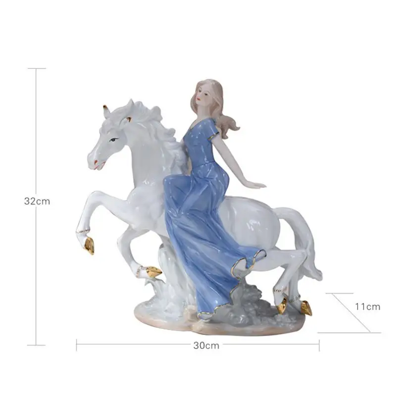 Classical Western Girl Ceramics Portrait Horse Riding Statue Figurines Vintage Home Decor Desk Decoration Porcelain Statuette view 5
